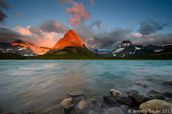 Sunrise at Swift Current Lake, Mt Grinnell in the distance.  Glacier National Park